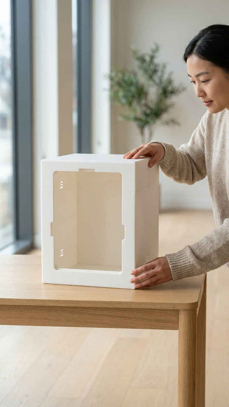 테이블 위에 부스를 배치하는 모습